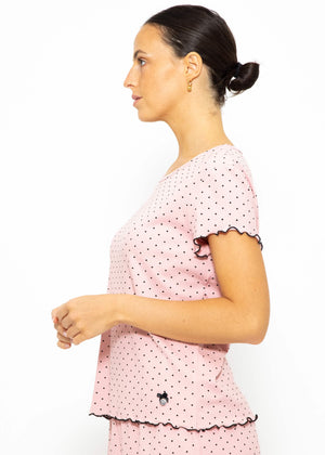 Short-sleeved nightshirt with dots - pink