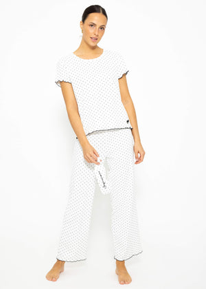 Short-sleeved nightshirt with dots - white