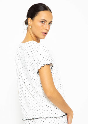 Short-sleeved nightshirt with dots - white