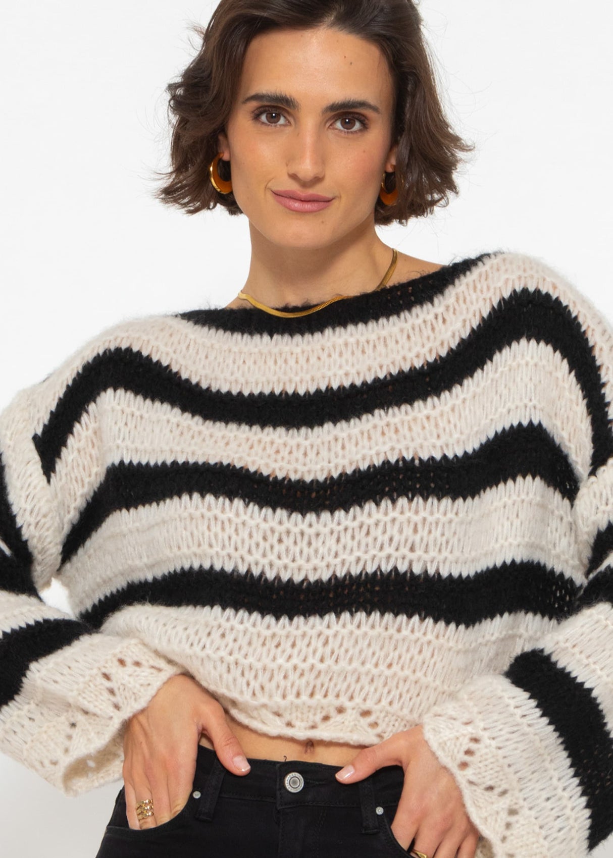 Pullover mit Streifen - schwarz-beige