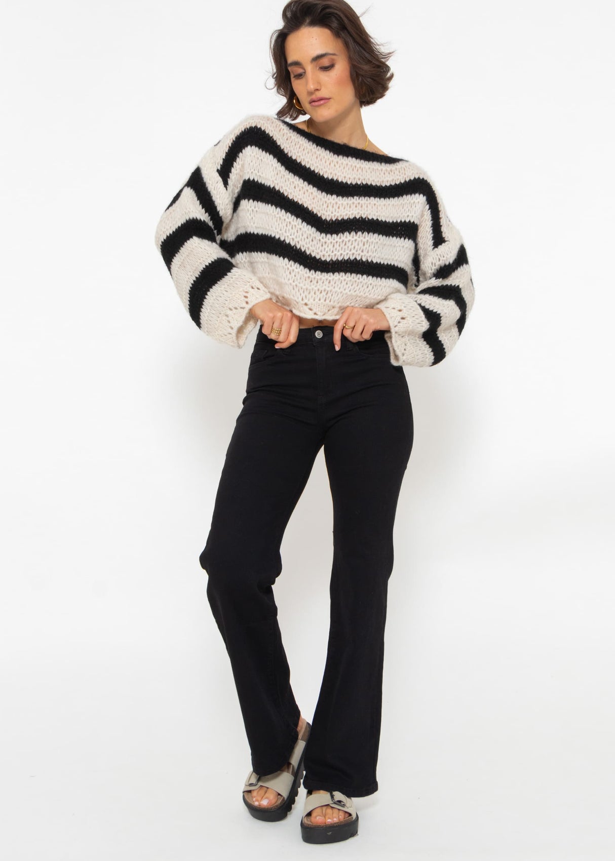 Pullover mit Streifen - schwarz-beige