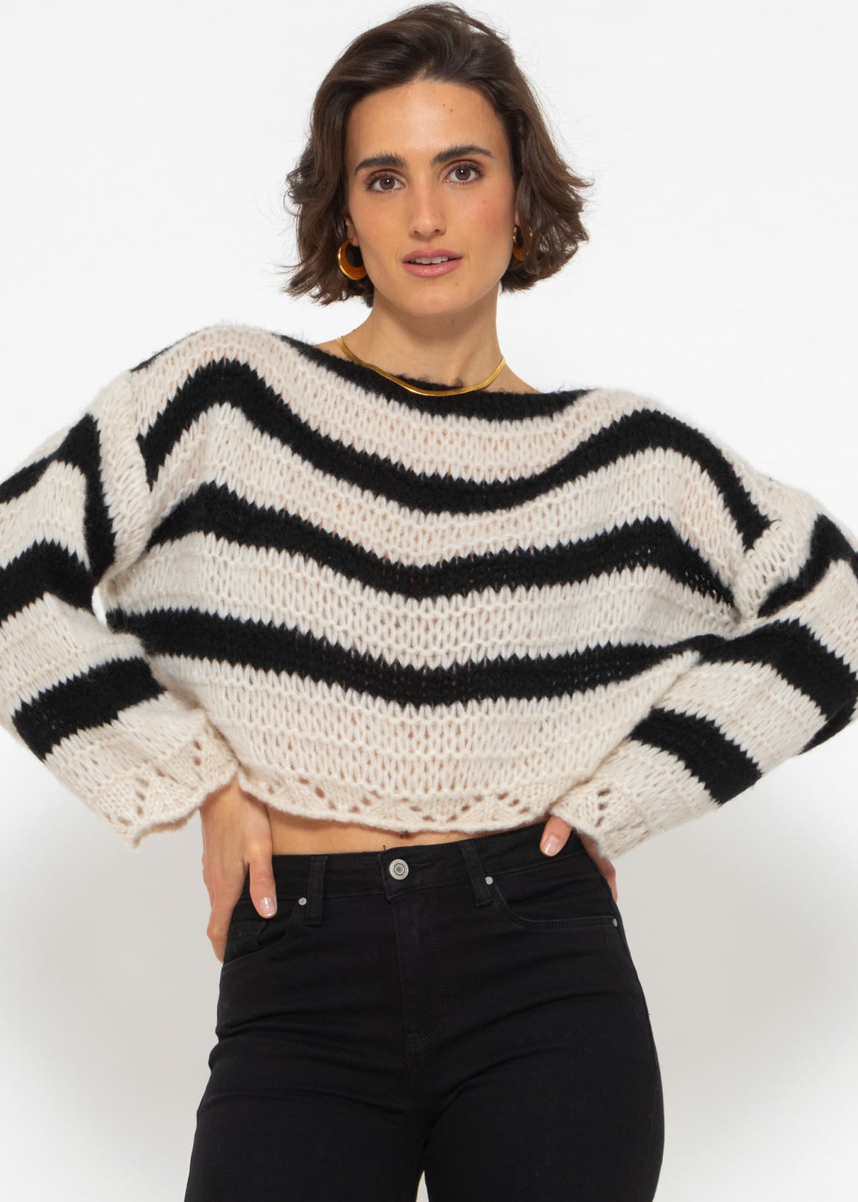 Pullover mit Streifen - schwarz-beige