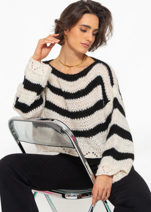 Pullover mit Streifen - schwarz-beige