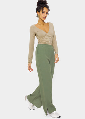 Pull-on trousers in viscose, khaki
