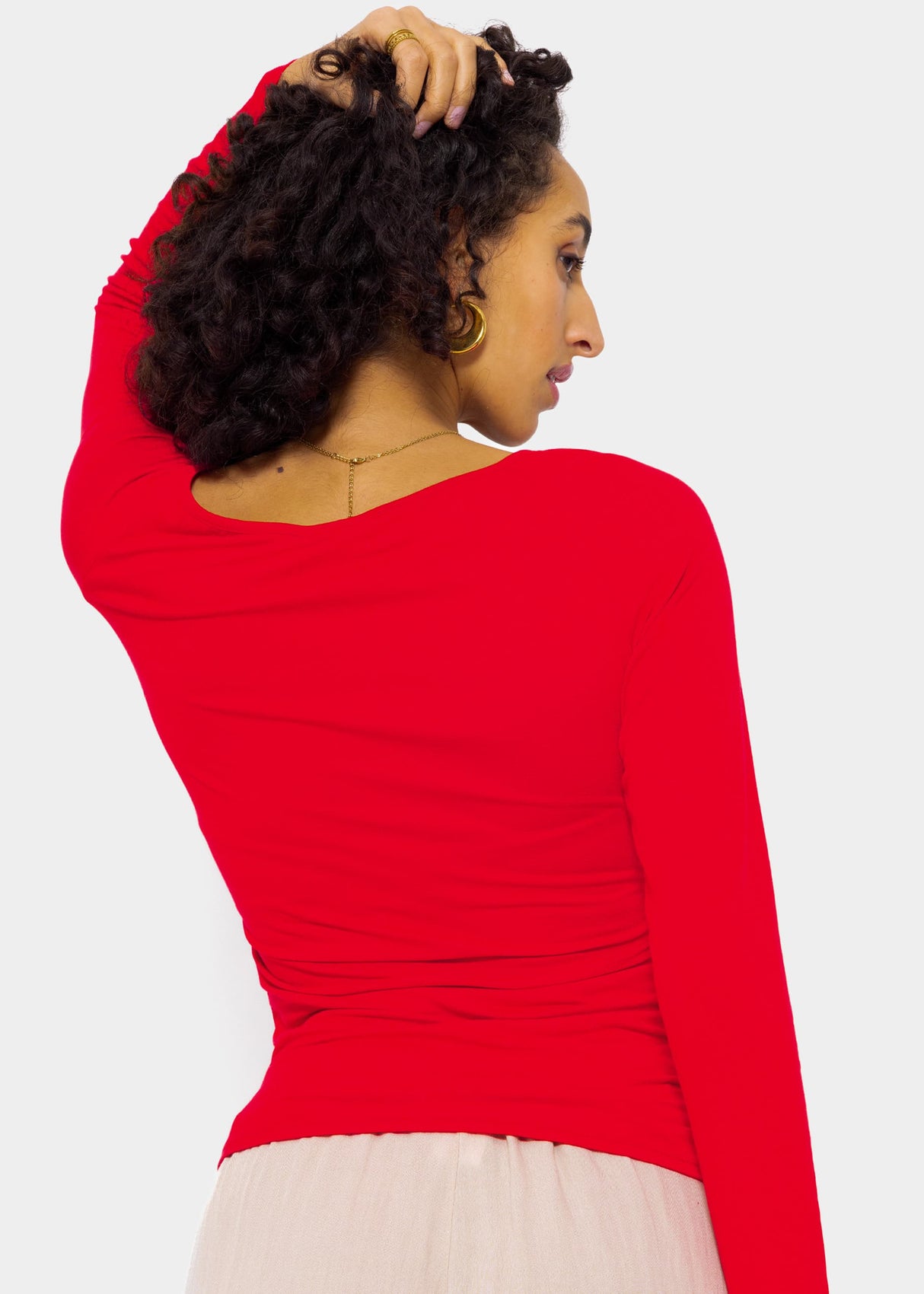 Long-sleeved shirt with wrap look - red