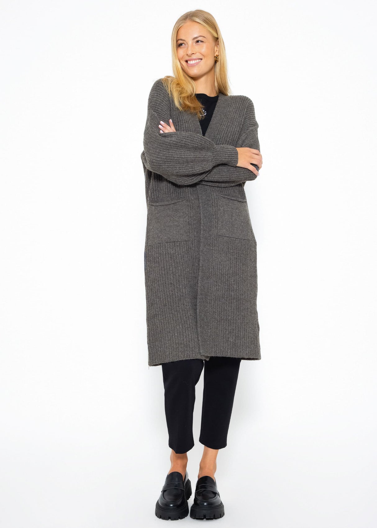 Langer super soft Cardigan mit Taschen - dunkelgrau