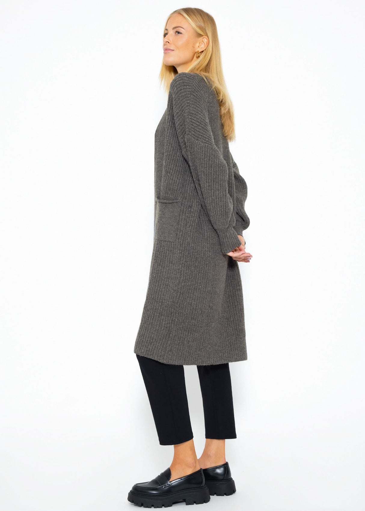 Langer super soft Cardigan mit Taschen - dunkelgrau