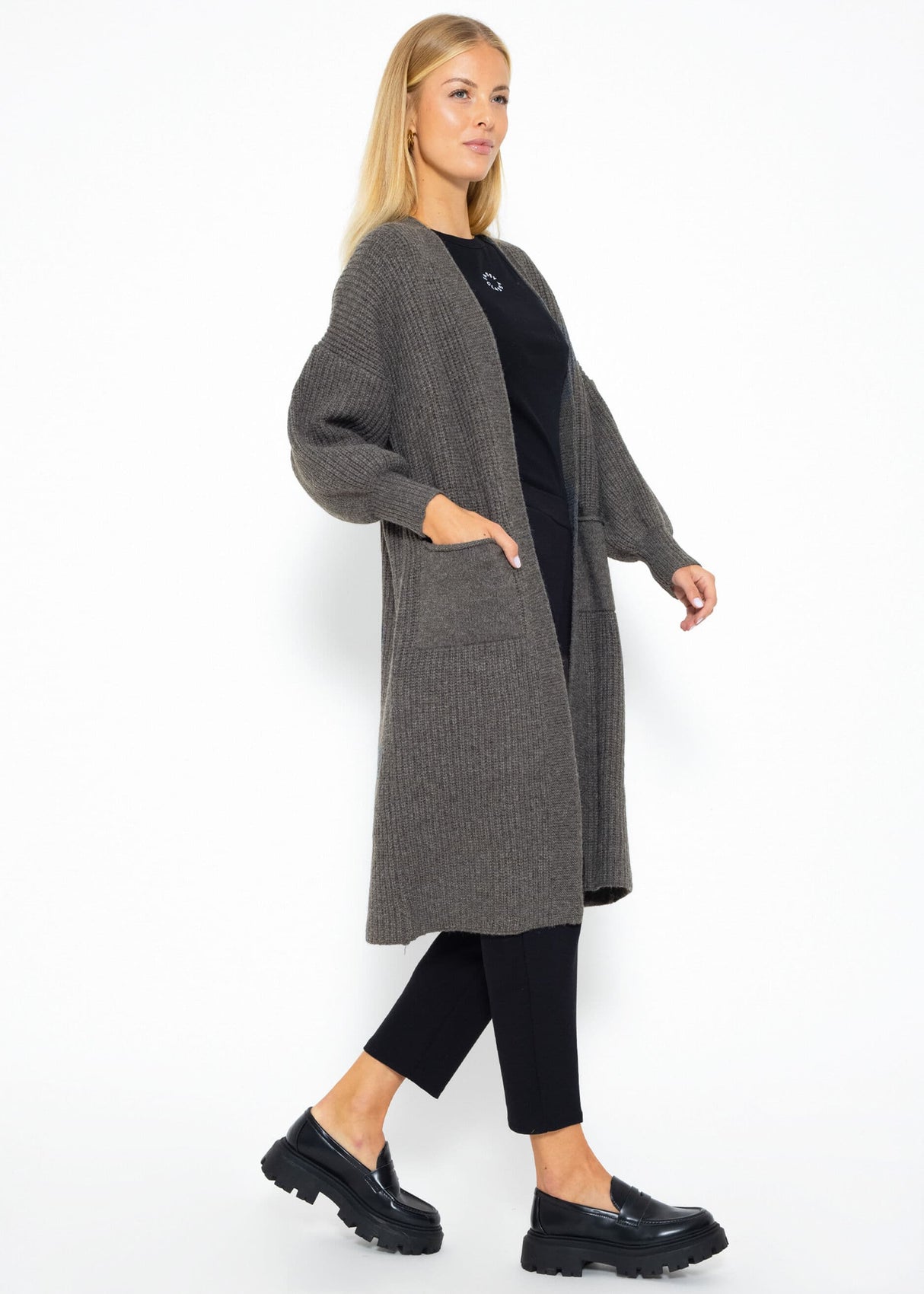 Langer super soft Cardigan mit Taschen - dunkelgrau