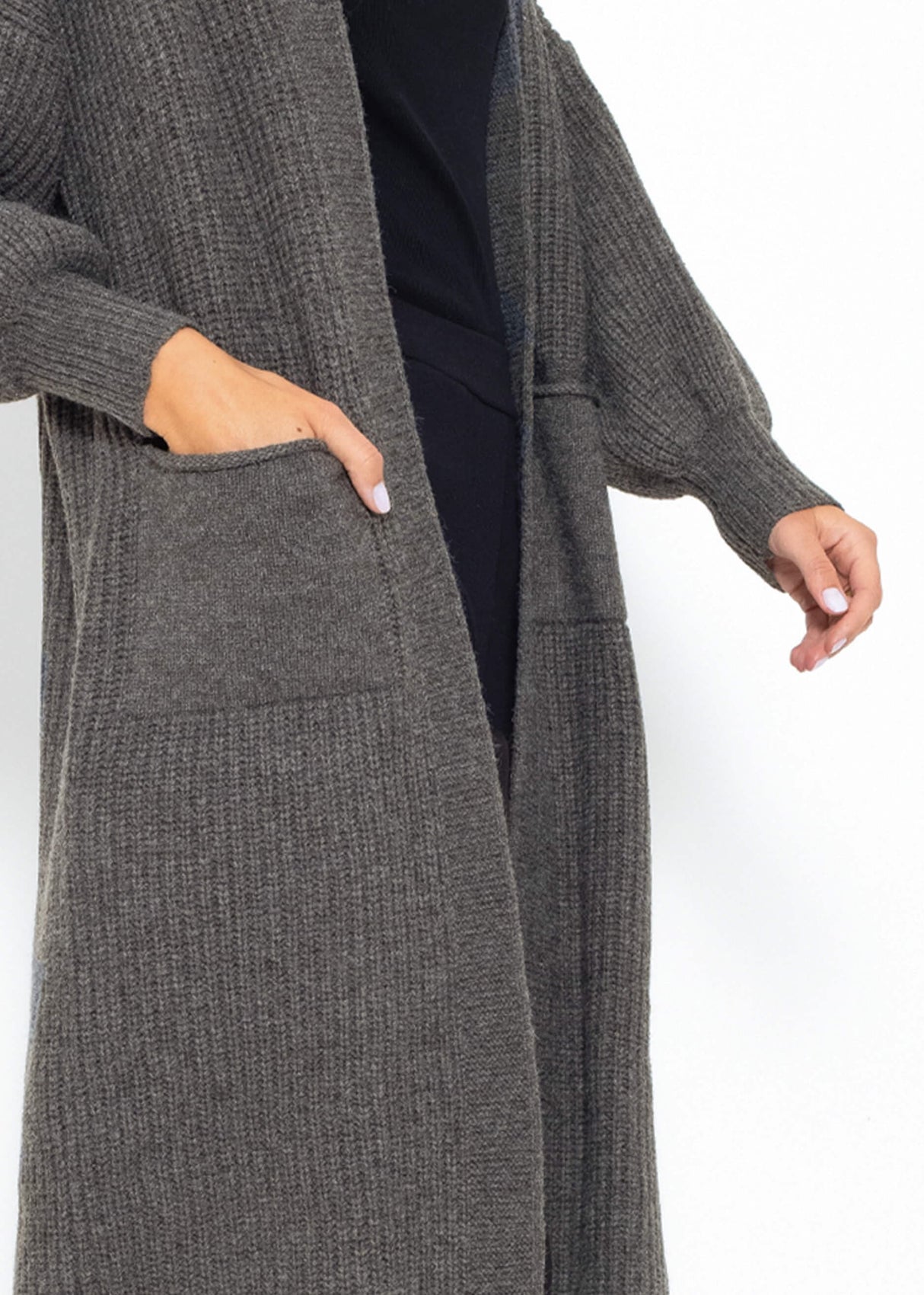 Langer super soft Cardigan mit Taschen - dunkelgrau
