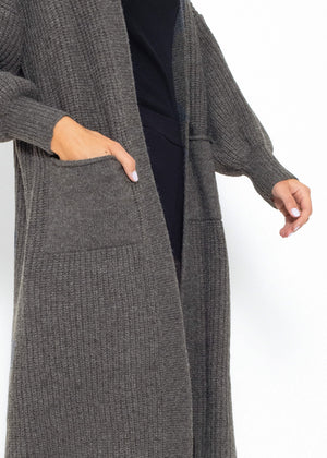 Langer super soft Cardigan mit Taschen - dunkelgrau