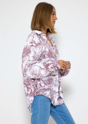 Muslin blouse with print, wine red