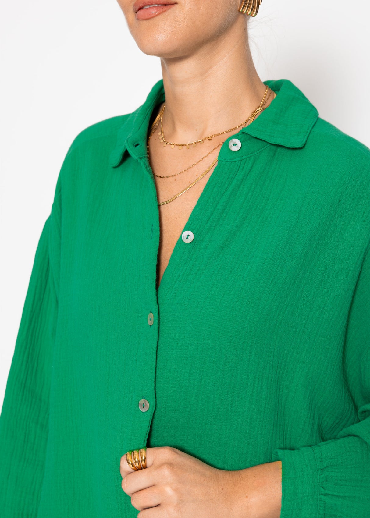Muslin blouse oversize, green