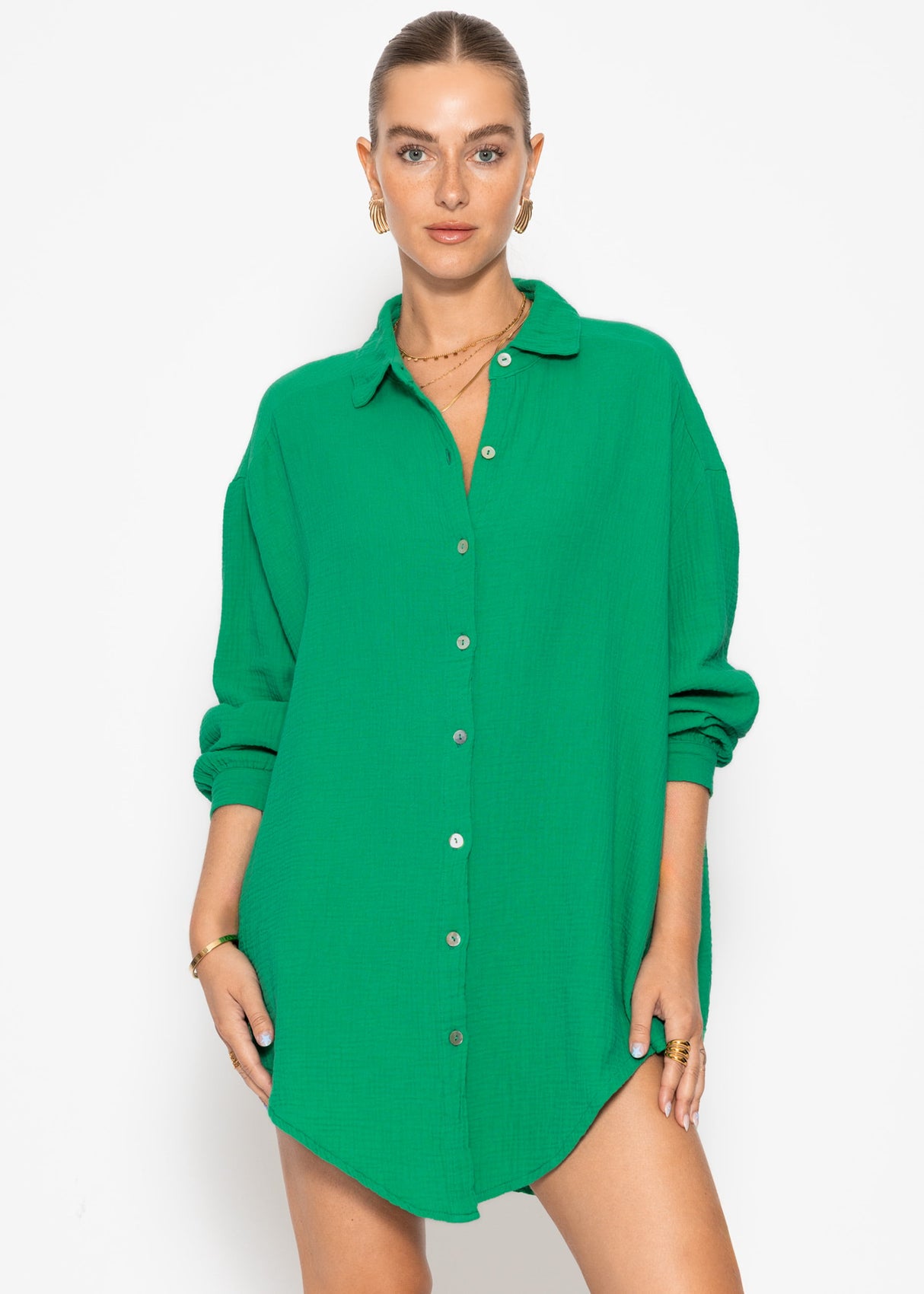 Muslin blouse oversize, green