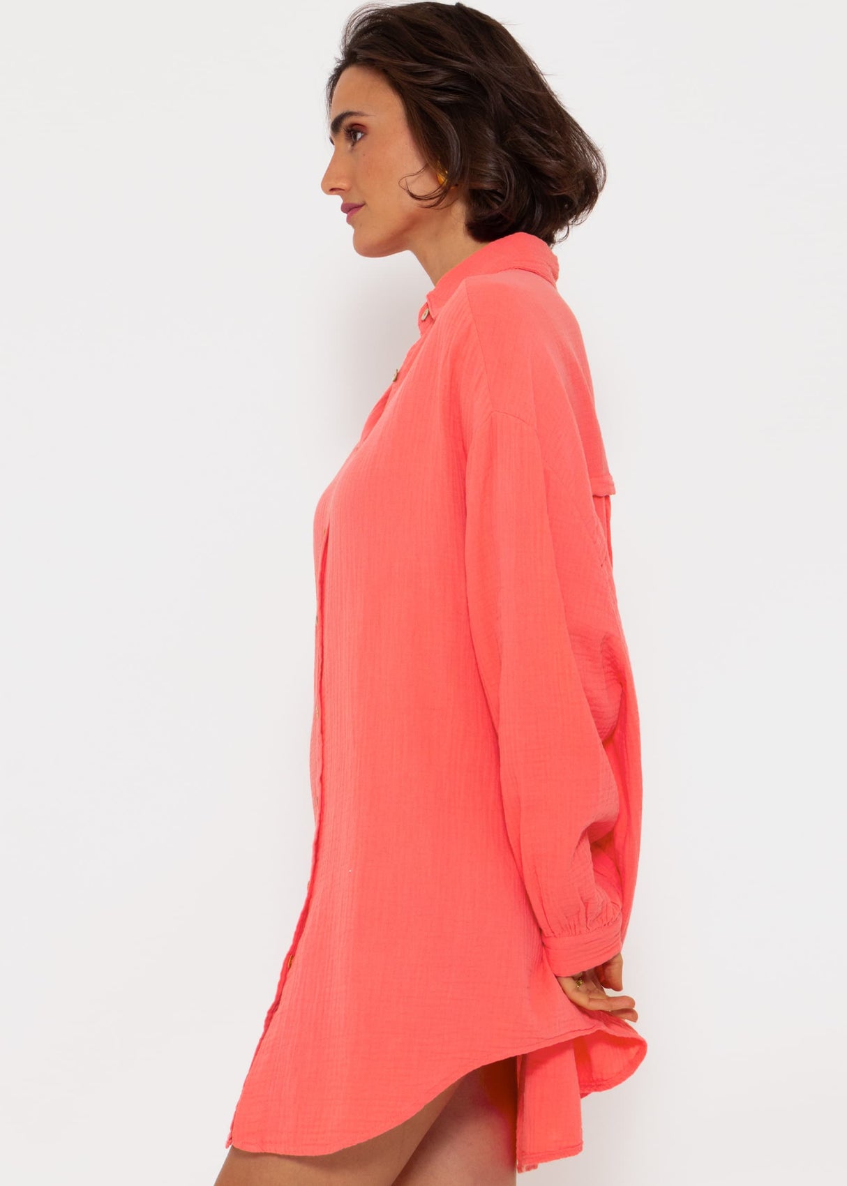 Muslin blouse oversize, coral