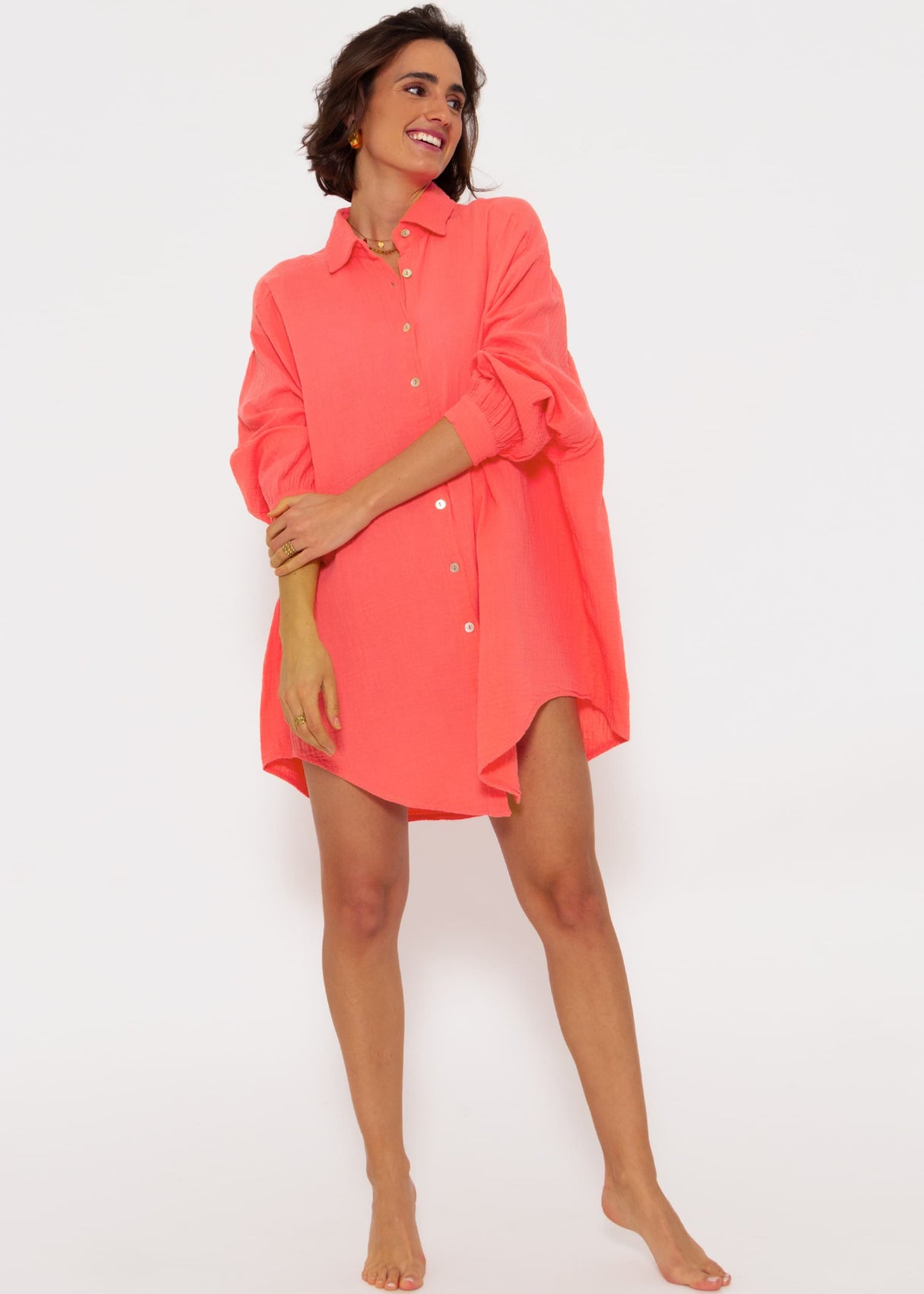 Muslin blouse oversize, coral