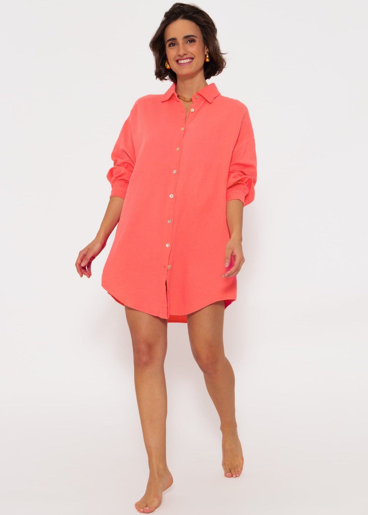 Muslin blouse oversize, coral