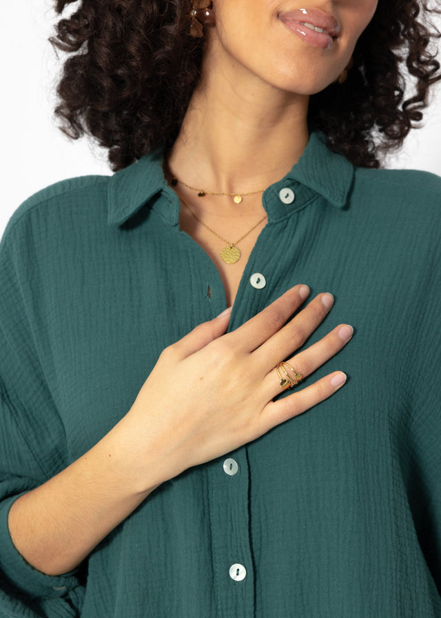 Musselin Bluse oversize, kurz - dunkelgrün