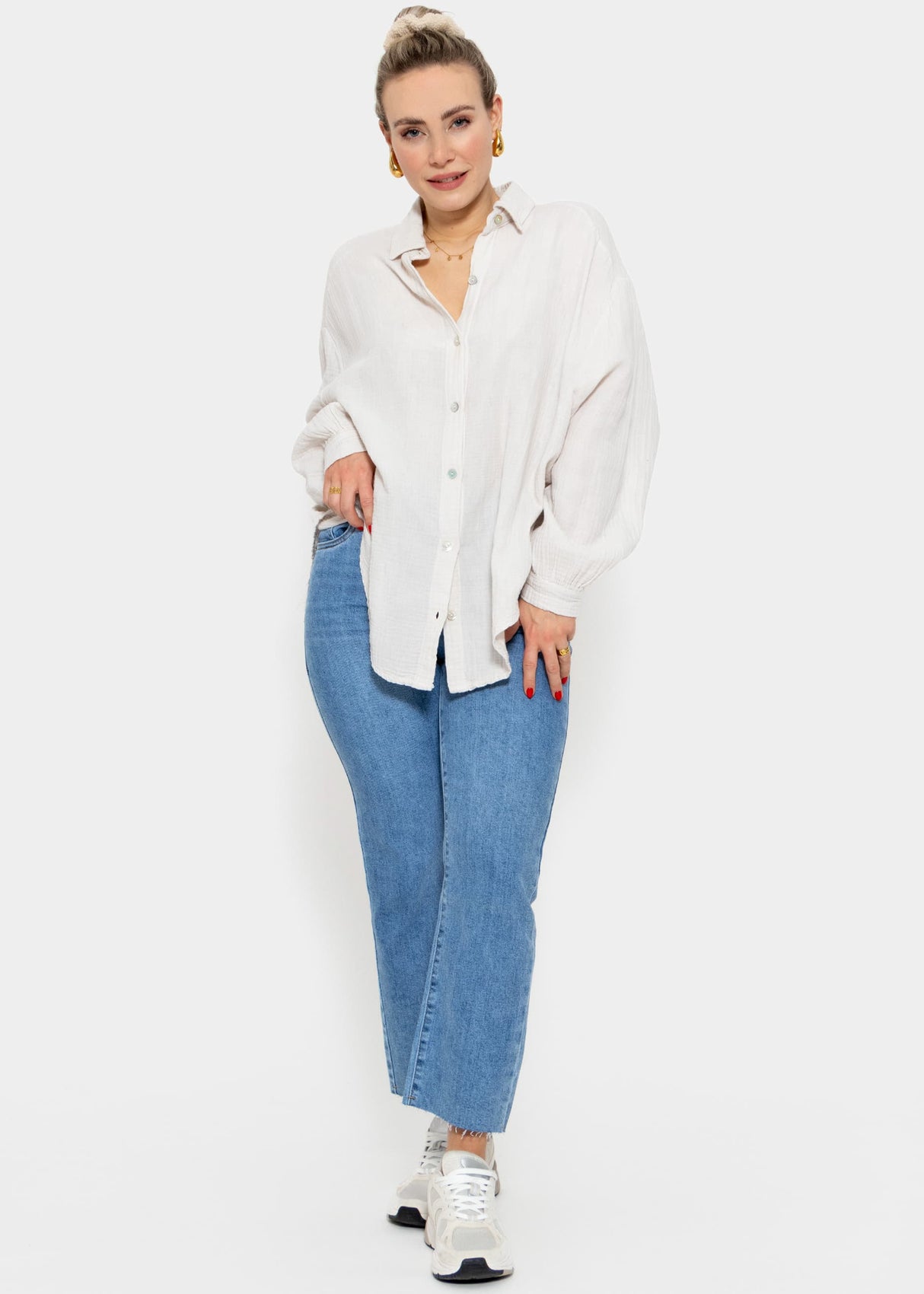 Muslin blouse oversize, short, light beige