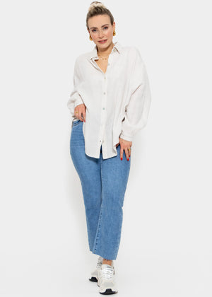 Muslin blouse oversize, short, light beige