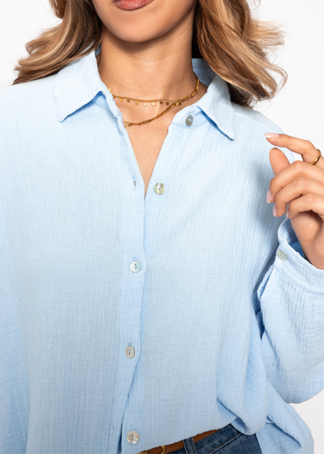 Musselin Bluse oversize, kurz - hellblau