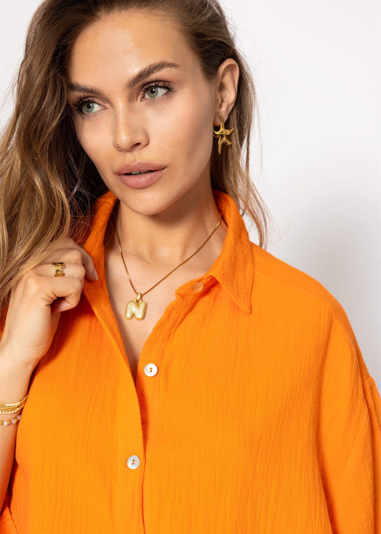 Muslin blouse oversize, short, orange