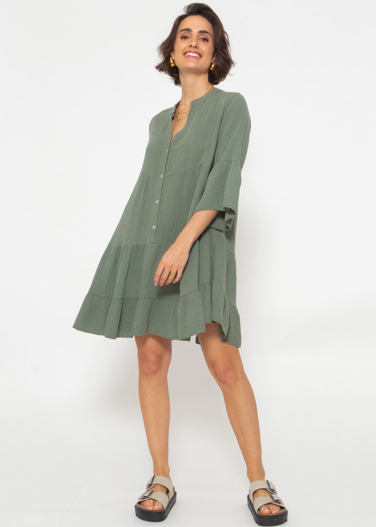 Muslin dress, khaki