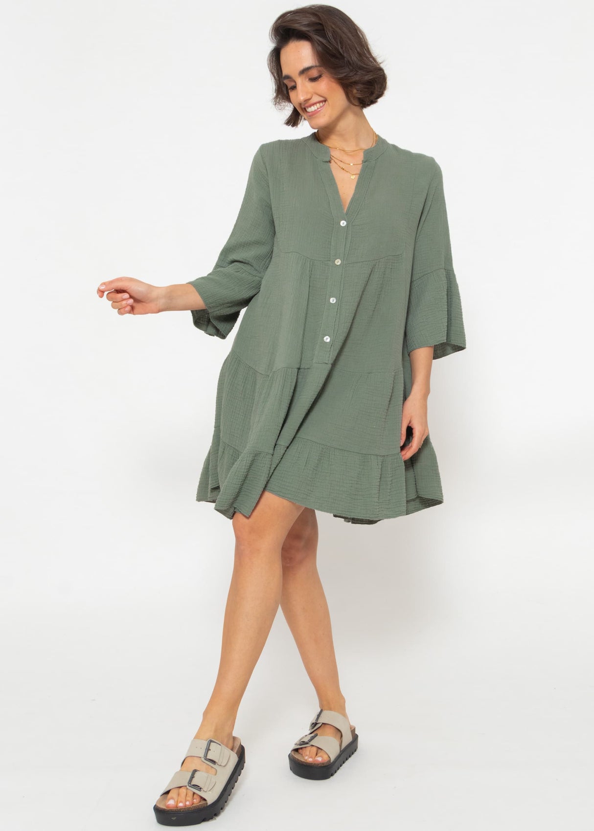 Muslin dress, khaki
