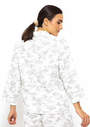 Musselin Pyjamabluse mit Print - weiß-taupe