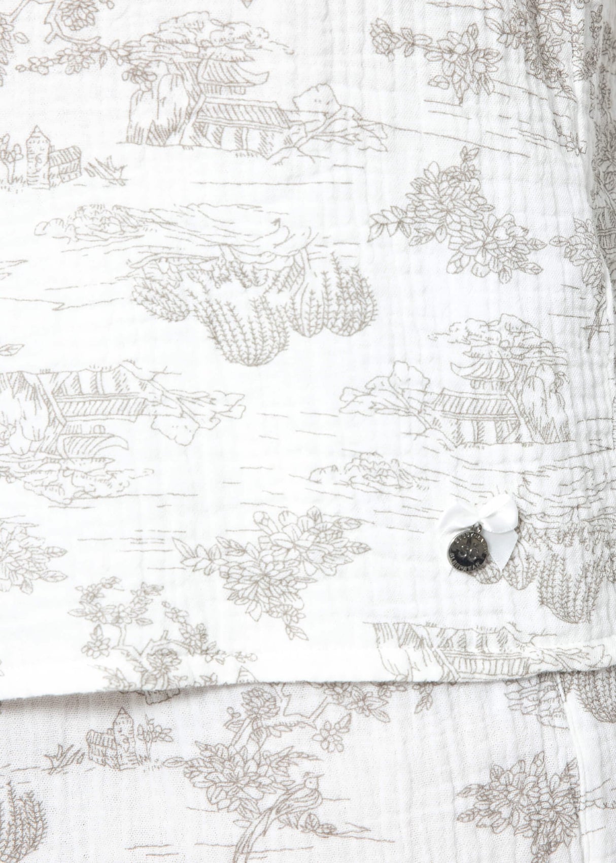 Musselin Pyjamabluse mit Print - weiß-taupe
