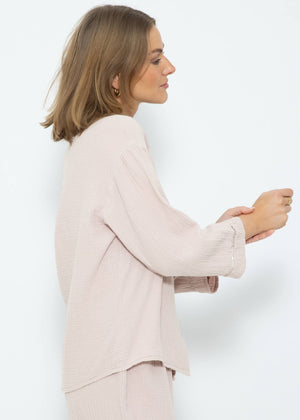 Musselin Pyjamabluse mit Spitzenborte - altrosa