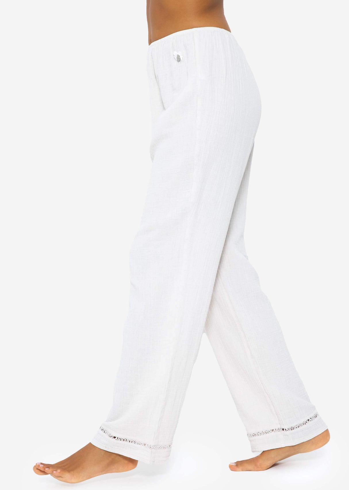 Muslin pajama pants with lace trim - light beige