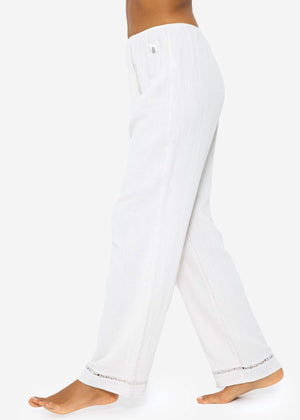 Muslin pajama pants with lace trim - light beige