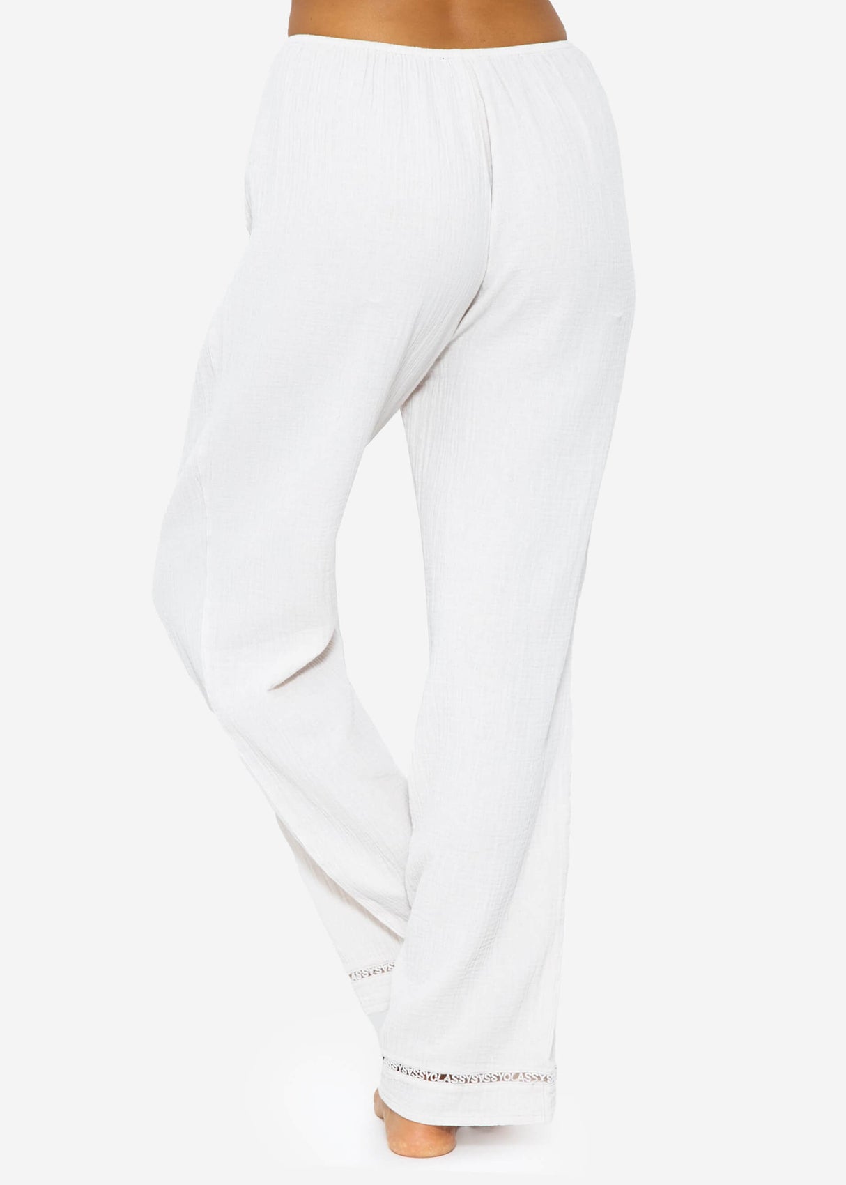Muslin pajama pants with lace trim - light beige