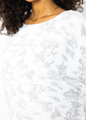 Musselin Pyjamashirt mit Print - weiß-taupe