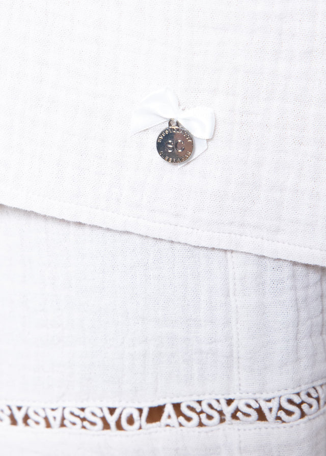Musselin Pyjamashirt mit Spitzenborte - hellbeige