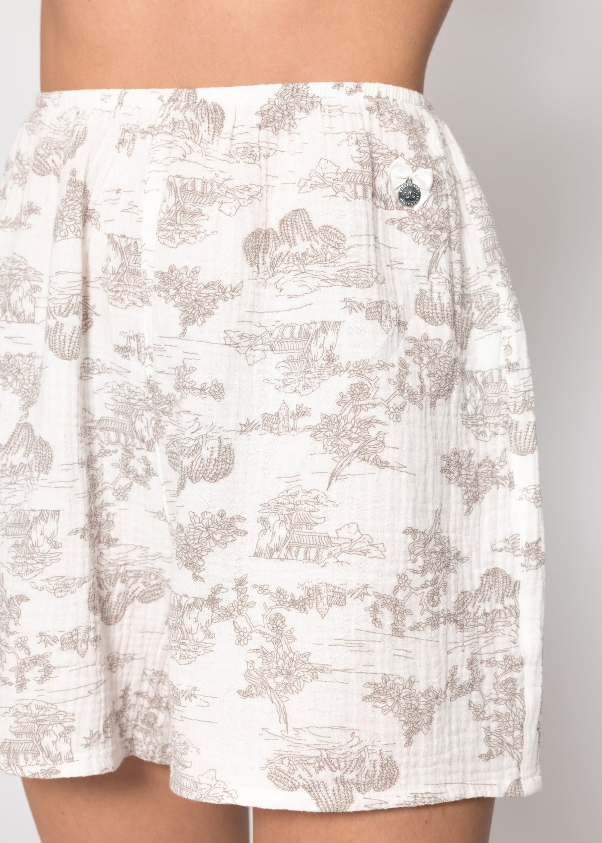 Musselin Pyjamashorts mit Print - weiß-taupe