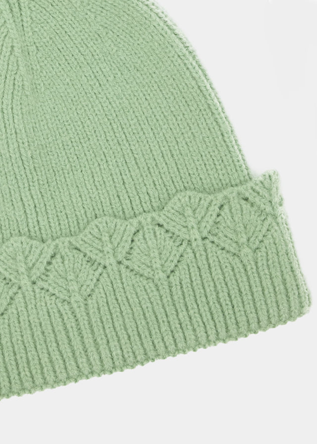 Beanie with openwork knit trim - green