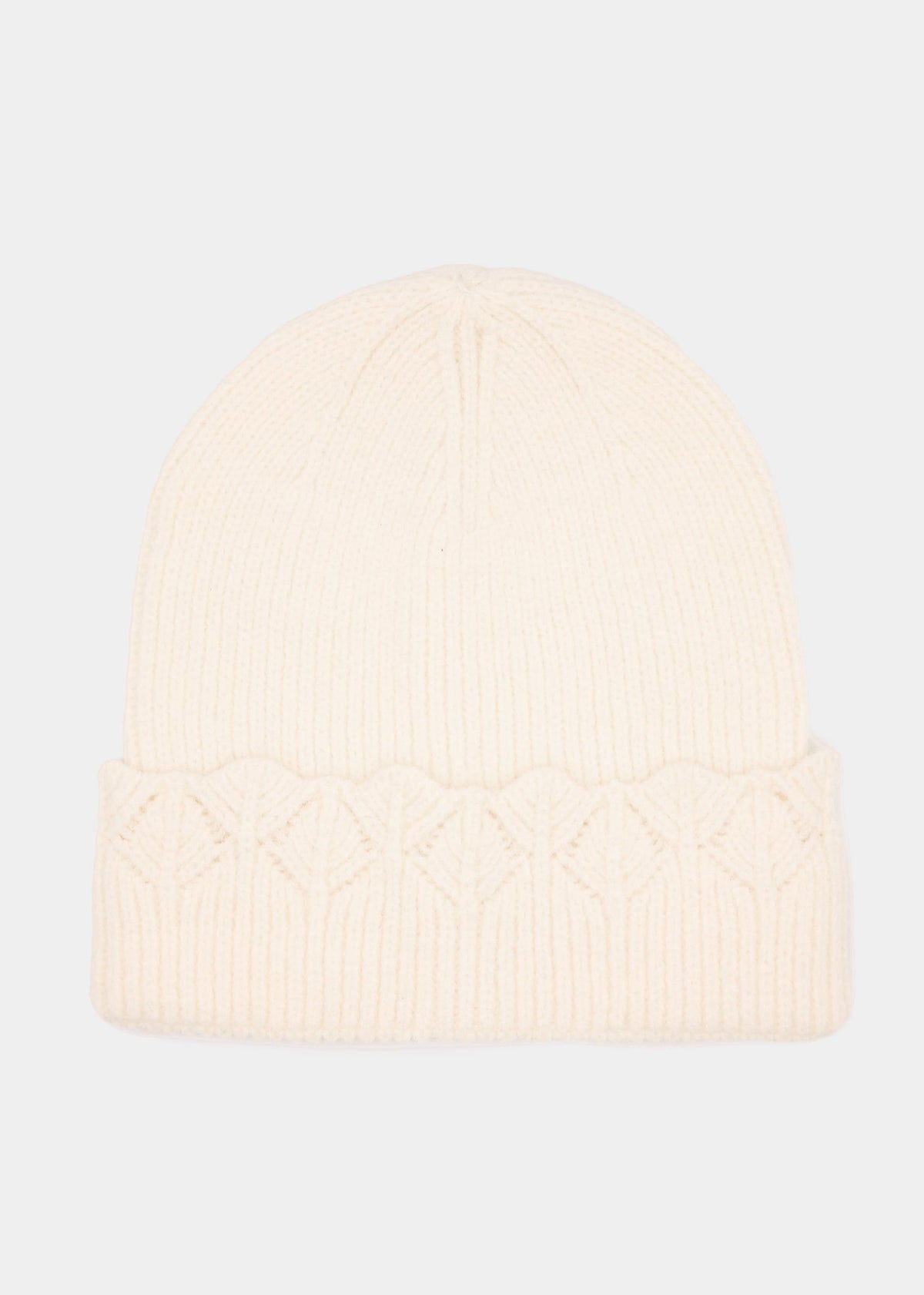 Mütze mit Ajour Strick Blende - offwhite - One Size