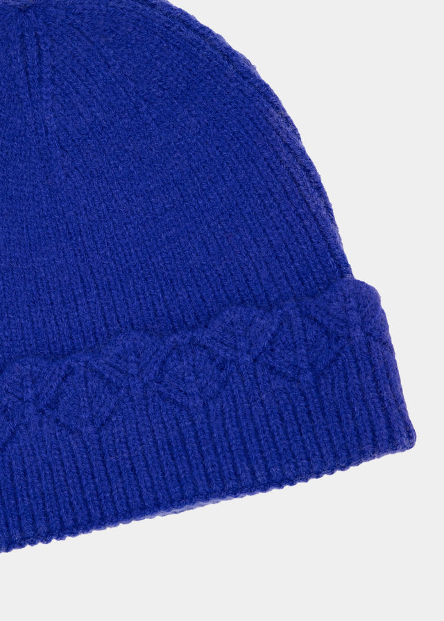 Beanie with openwork knit trim - royal blue