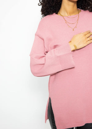 Oversize Pullover mit Seitenschlitzen - altrosa