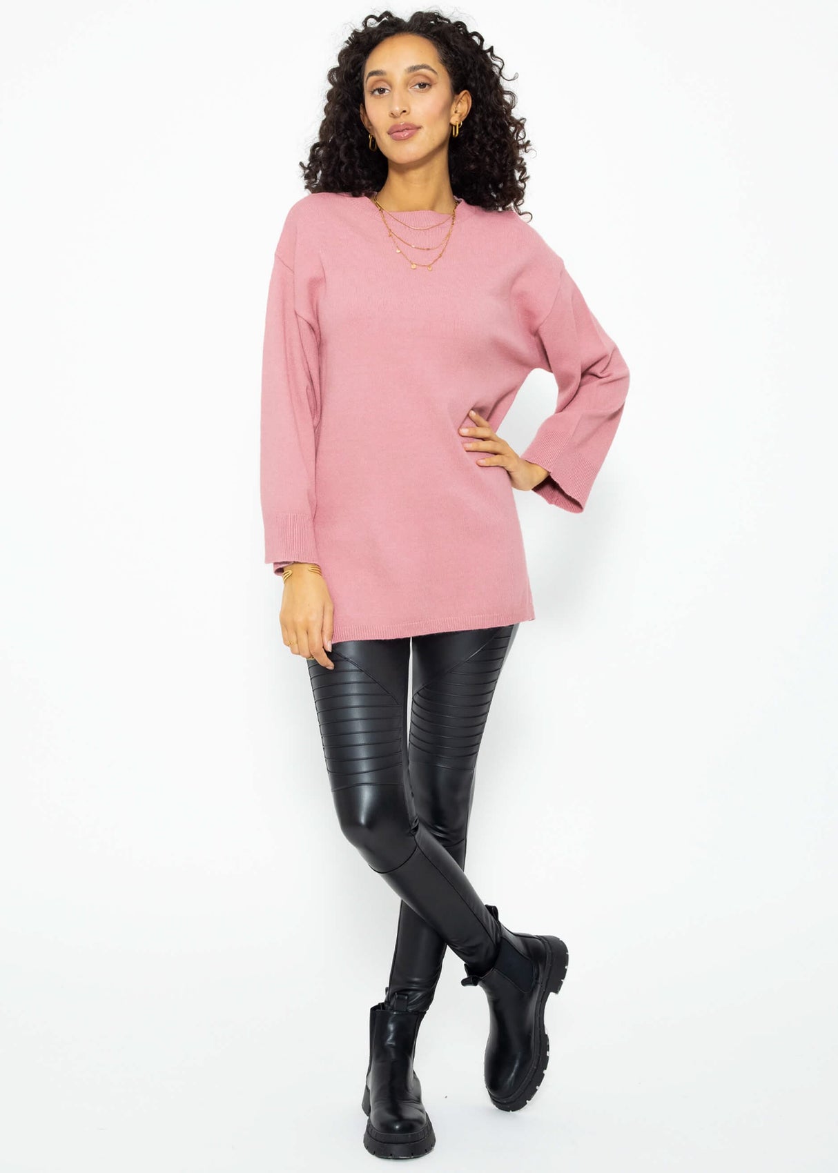 Oversize Pullover mit Seitenschlitzen - altrosa