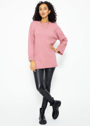 Oversize Pullover mit Seitenschlitzen - altrosa