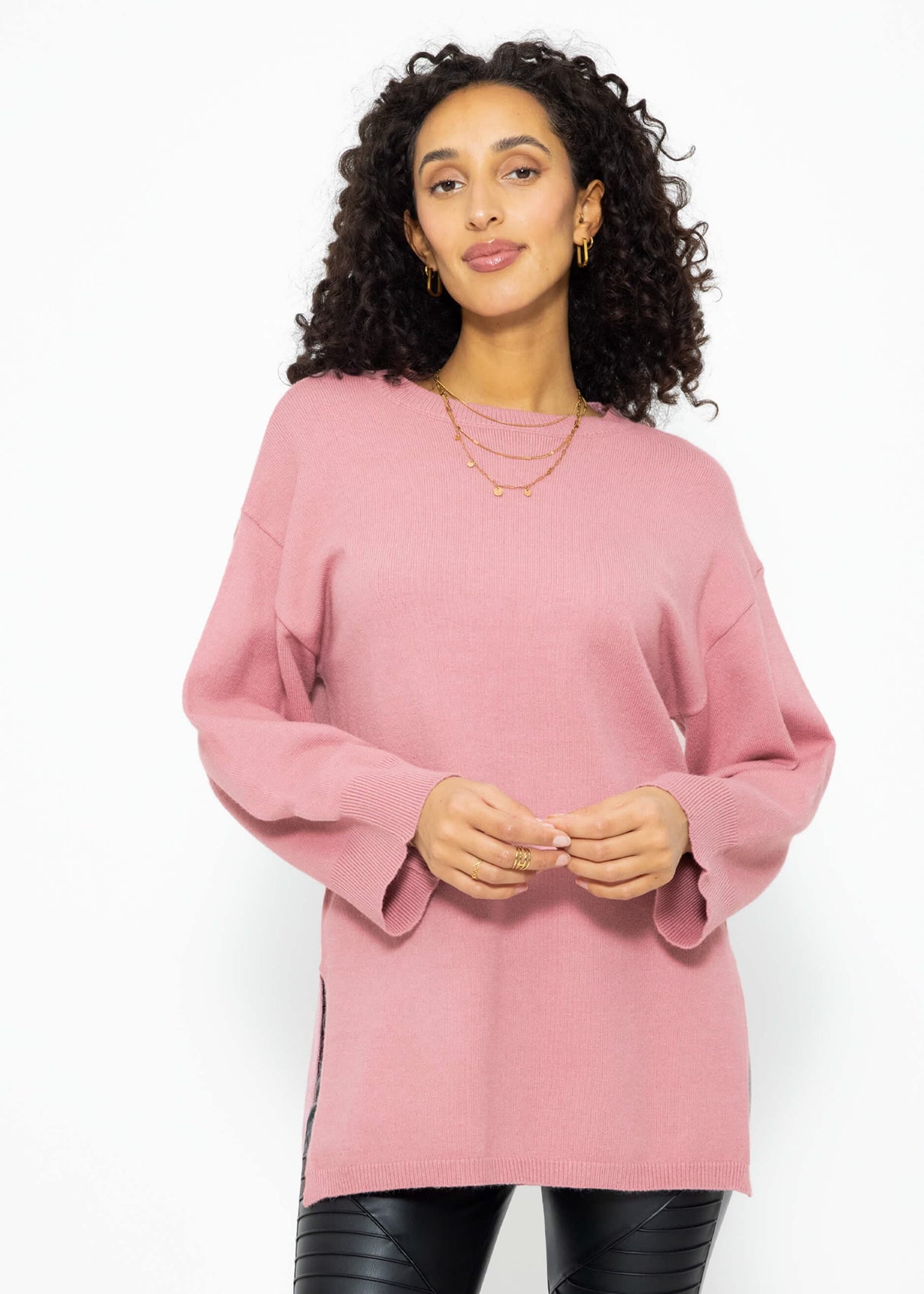 Oversize Pullover mit Seitenschlitzen - altrosa