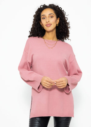Oversize Pullover mit Seitenschlitzen - altrosa