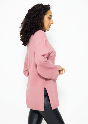 Oversize Pullover mit Seitenschlitzen - altrosa