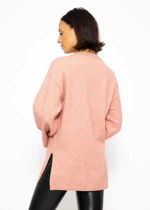 Oversize Pullover mit Seitenschlitzen - rosa
