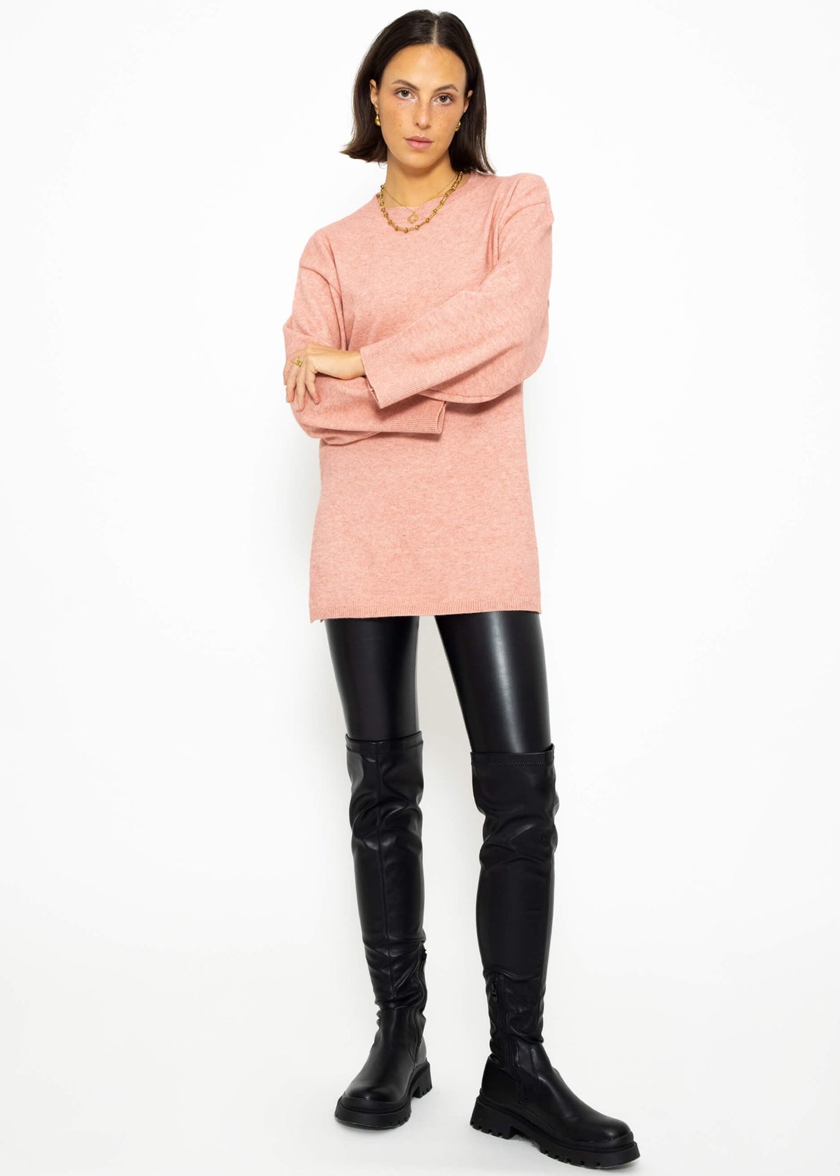 Oversize Pullover mit Seitenschlitzen - rosa