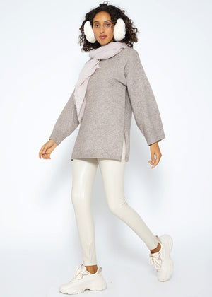 Oversize Pullover mit Seitenschlitzen - taupe