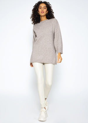 Oversize Pullover mit Seitenschlitzen - taupe