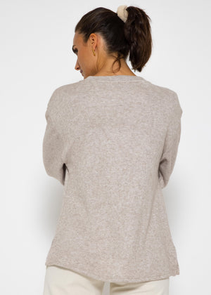Oversize soft Sweater mit tiefem V-Ausschnitt - taupe